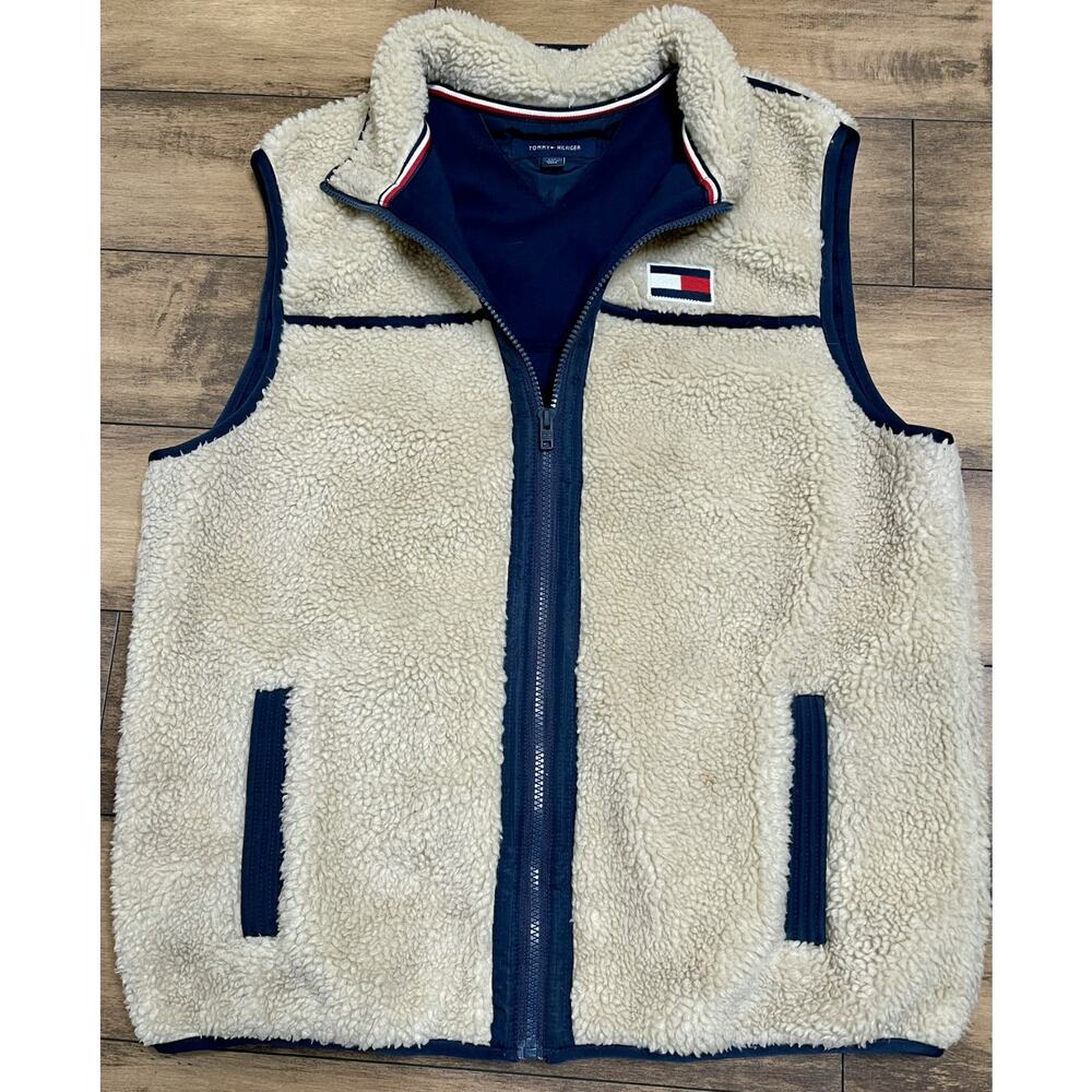 Tommy Hilfiger Men's Expedition Sherpa Deep Pile Fleece Vest Mens Large Cream